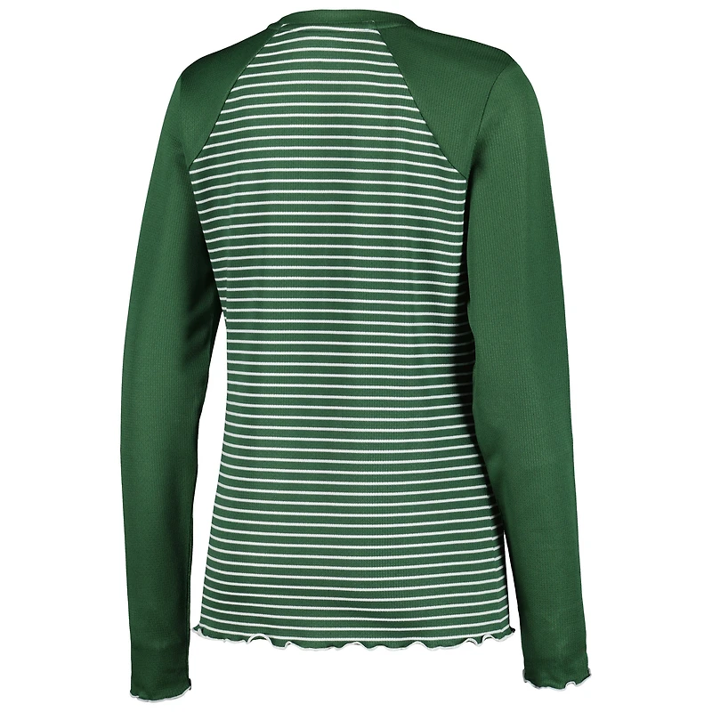 T-shirt Henley à manches longues gaufré Maverick des Packers de Green Bay pour femme, vert Antigua
