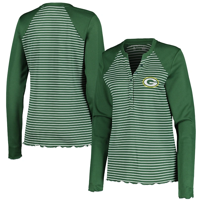 T-shirt Henley à manches longues gaufré Maverick des Packers de Green Bay pour femme, vert Antigua