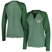 T-shirt Henley à manches longues gaufré Maverick des Packers de Green Bay pour femme, vert Antigua