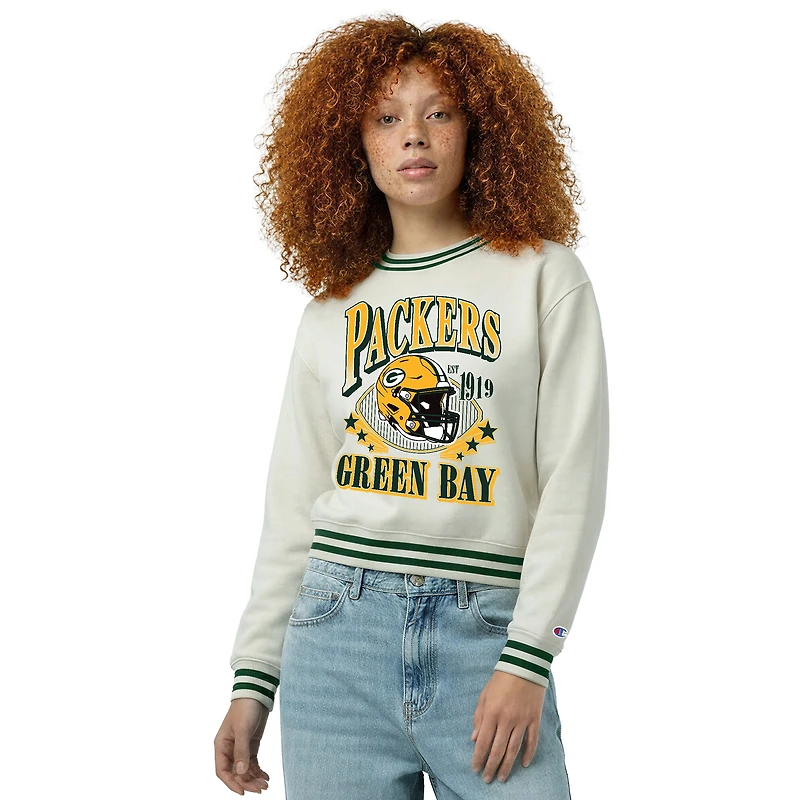 Women's Champion  Cream Green Bay Packers Reverse Weave Fleece Sweatshirt