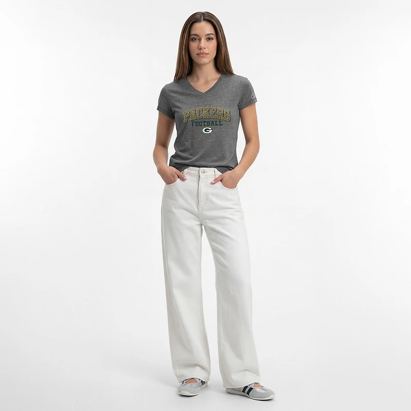 Women's Champion Gray Green Bay Packers Triumph Tri-Blend V-Neck T-Shirt
