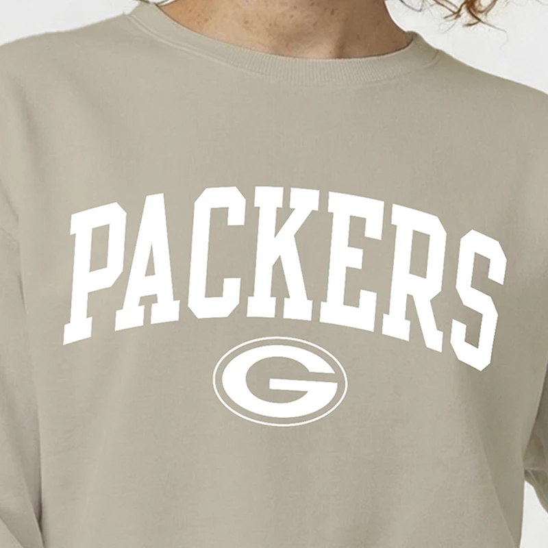 Women's Champion Light Brown Green Bay Packers Powerblend Cocoa Butter Fleece Sweatshirt