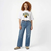 Women's Champion  White Green Bay Packers Boyfriend Cropped T-Shirt