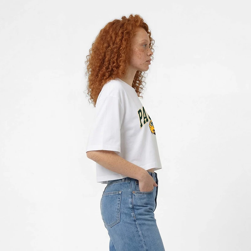 Women's Champion White Green Bay Packers Boyfriend Cropped T-Shirt