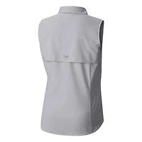 Chemise boutonnée sans manches Columbia Grey Green Bay Packers PFG Tamiami Omni-Shade pour femme