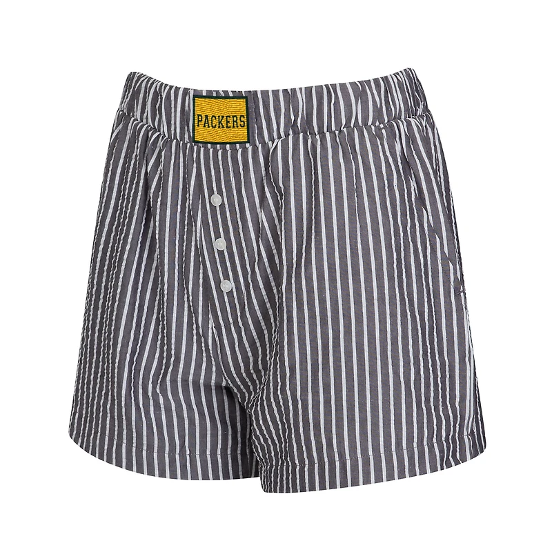 Ensemble de deux boxers Concepts Sport Charcoal Green Bay Packers à rayures et couleurs unies pour femme