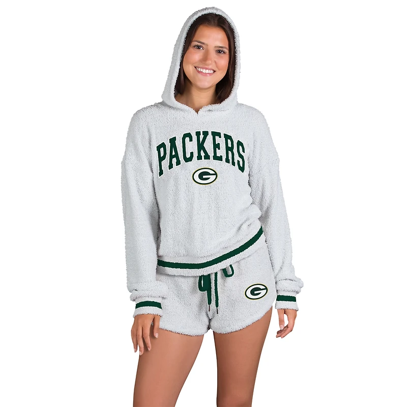Ensemble sweat à capuche et short manches longues Whitley gris pour femme Concepts Sport des Green Bay Packers