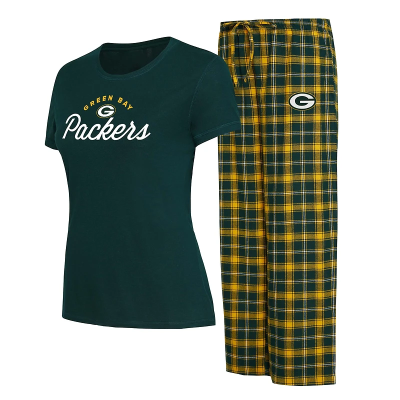 Ensemble de nuit pour femme avec t-shirt et pantalon en flanelle Concepts Sport Green/Gold Green Bay Packers Arctic
