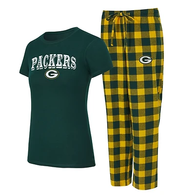 Women's Concepts Sport Green/Gold Green Bay Packers Plus Avondale T-Shirt & Pants Flannel PJ Set