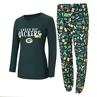 Women's Concepts Sport Green Bay Packers Chesnut Long Sleeve T-Shirt and Pant Sleep Set