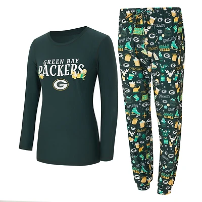 Women's Concepts Sport Green Bay Packers Chesnut Long Sleeve T-Shirt and Pant Sleep Set