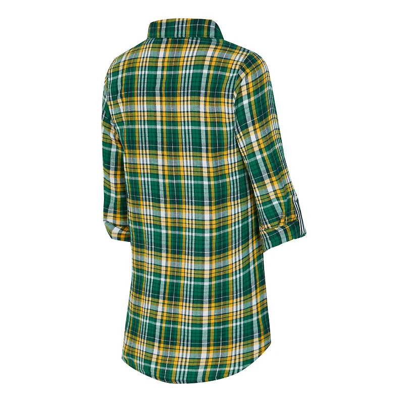 Chemise de nuit à carreaux Green Bay Packers Laney pour femme, mélange trois tissus, boutonnée sur toute la longueur, marque Concepts Sport Green.