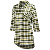 Women's Concepts Sport Green Bay Packers Sienna Plaid Full-Button Long Sleeve Nightshirt