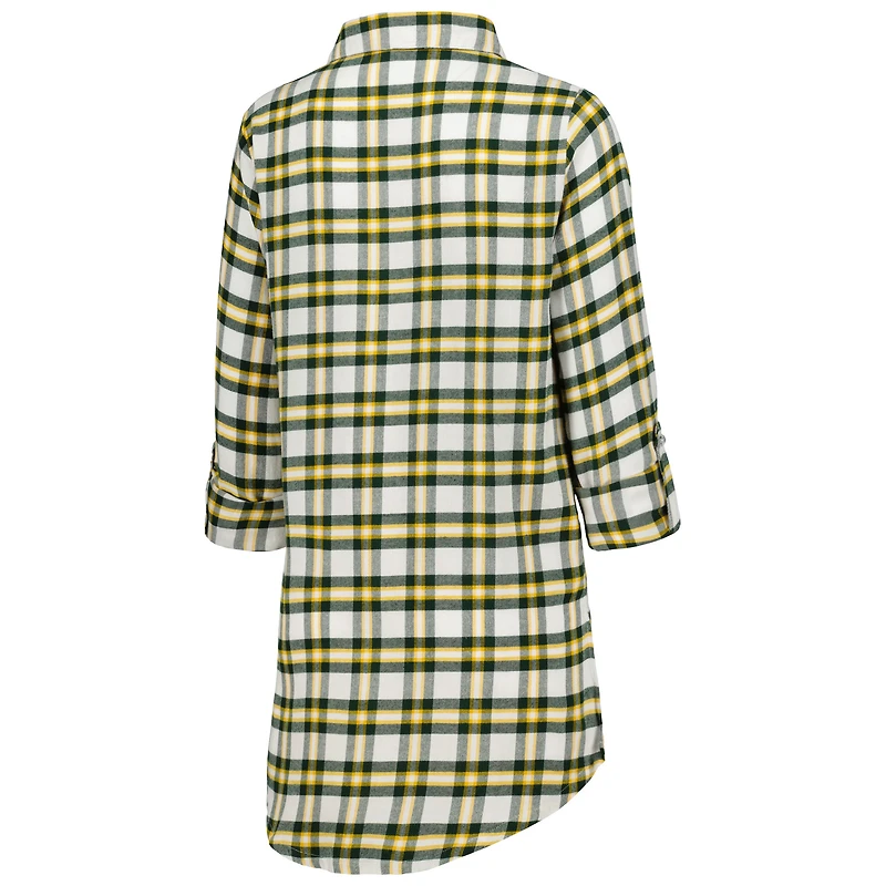 Women's Concepts Sport Green Bay Packers Sienna Plaid Full-Button Long Sleeve Nightshirt