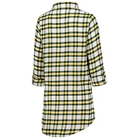 Women's Concepts Sport Green Bay Packers Sienna Plaid Full-Button Long Sleeve Nightshirt