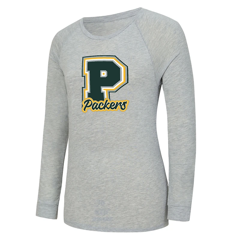 Ensemble de nuit pour femme Concepts Sport gris chiné/vert avec t-shirt à manches longues et short carreaux Regulate des Green Bay Packers