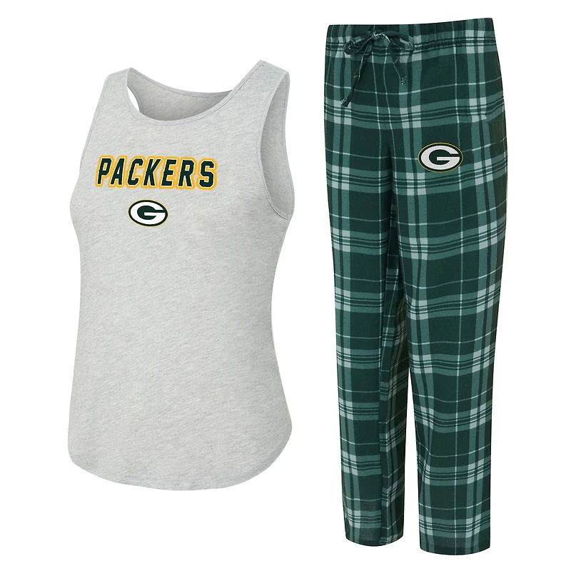Ensemble de nuit pour femme Concepts Sport gris chiné/vert Green Bay Packers Regulate Plaid débardeur et pantalon