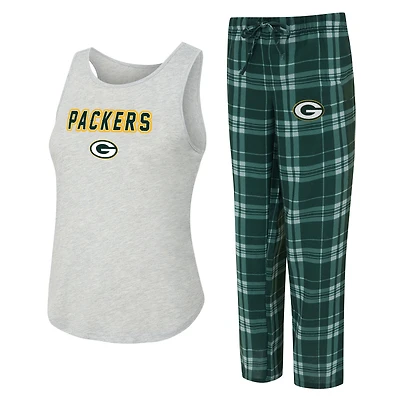 Women's Concepts Sport  Heather Gray/Green Green Bay Packers Regulate Plaid Tank Top & Pants Sleep Set