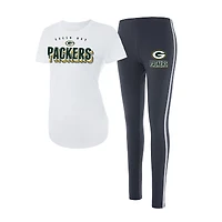 Women's Concepts Sport White/Charcoal Green Bay Packers Sonata Short Sleeve Top & Leggings Set