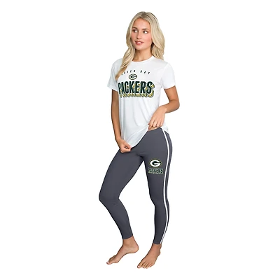 Women's Concepts Sport White/Charcoal Green Bay Packers Sonata Short Sleeve Top & Leggings Set