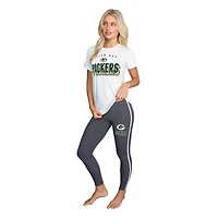 Ensemble haut à manches courtes et leggings Concepts Sport blanc/anthracite des Green Bay Packers Sonata pour femme