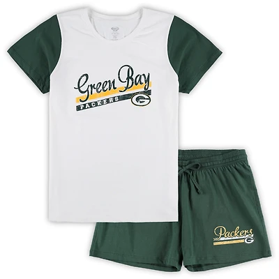 Ensemble de nuit grande taille pour femme Concepts Sport blanc/vert Green Bay Packers, haut et short Downfield