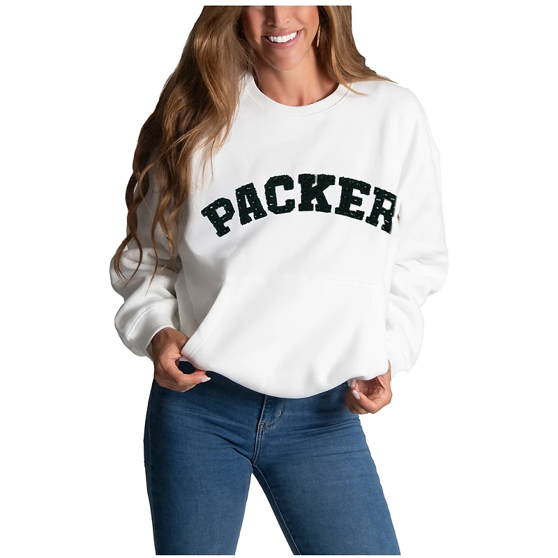 Sweat-shirt à bijoux en chenille Cuce White Green Bay Packers pour femme