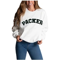 Sweat-shirt à bijoux en chenille Cuce White Green Bay Packers pour femme
