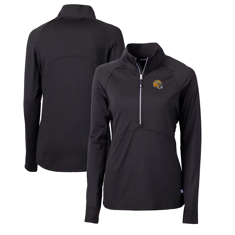 Pull-over demi-zippé en tricot extensible recyclé avec logo casque des Packers de Green Bay pour femme, Cutter & Buck, noir