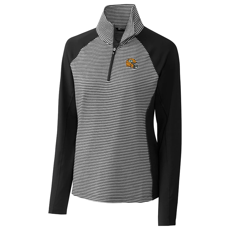 Women's Cutter & Buck  Black Green Bay Packers Helmet Logo DryTec Forge Tonal Stripe Stretch Half-Zip Top