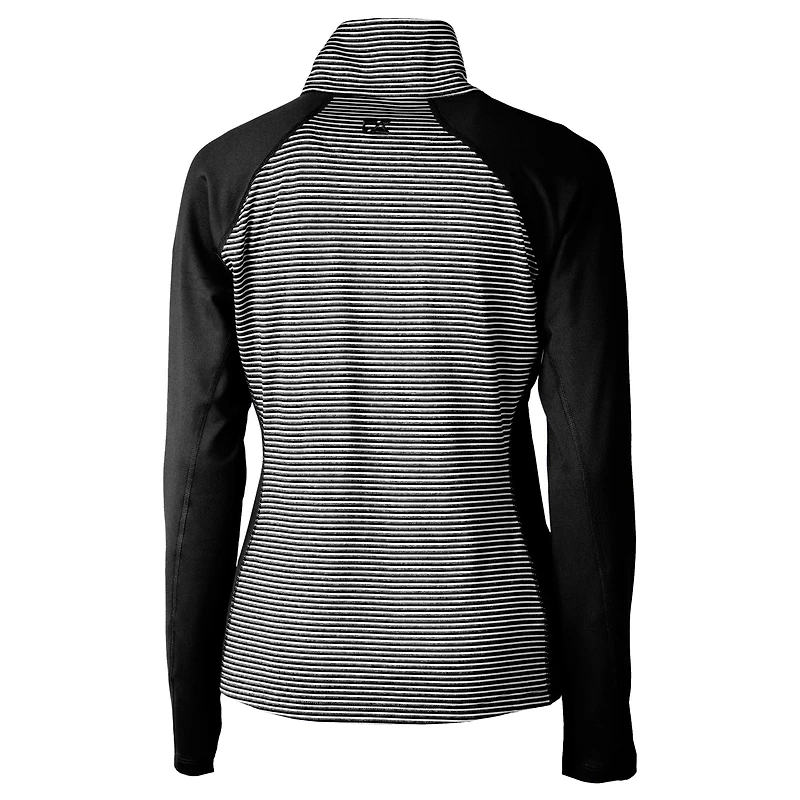 Women's Cutter & Buck  Black Green Bay Packers Helmet Logo DryTec Forge Tonal Stripe Stretch Half-Zip Top