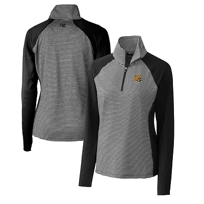 Women's Cutter & Buck  Black Green Bay Packers Helmet Logo DryTec Forge Tonal Stripe Stretch Half-Zip Top