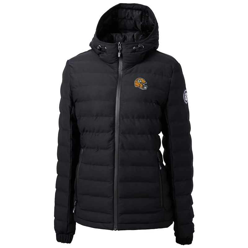 Veste matelassée isolante entièrement zippée pour femme Cutter & Buck Black Green Bay Packers avec logo du casque Mission Ridge Repreve Eco