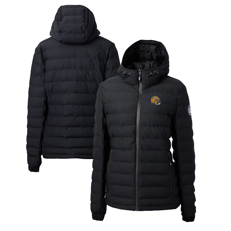 Veste matelassée isolante entièrement zippée pour femme Cutter & Buck Black Green Bay Packers avec logo du casque Mission Ridge Repreve Eco