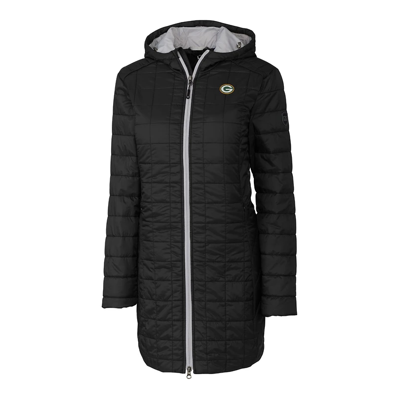 Manteau long et léger à capuche Rainier Primaloft Eco pour femme, coupe-vent buck, noir, des Packers de Green Bay