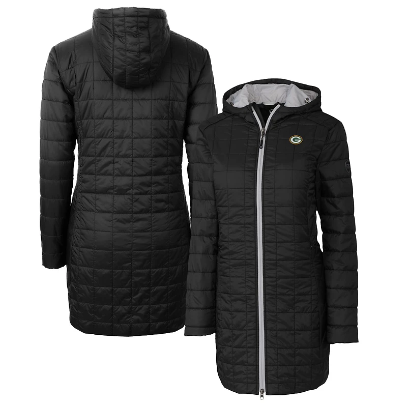 Manteau long et léger à capuche Rainier Primaloft Eco pour femme, coupe-vent buck, noir, des Packers de Green Bay