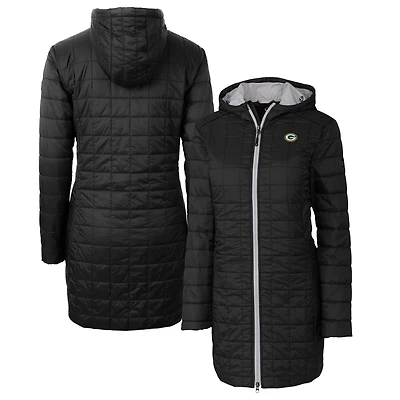 Manteau long et léger à capuche Rainier Primaloft Eco pour femme, coupe-vent buck, noir, des Packers de Green Bay