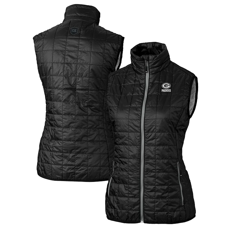 Gilet matelassé isolant entièrement zippé Rainier PrimaLoft Eco pour femme Cutter & Buck Black des Green Bay Packers