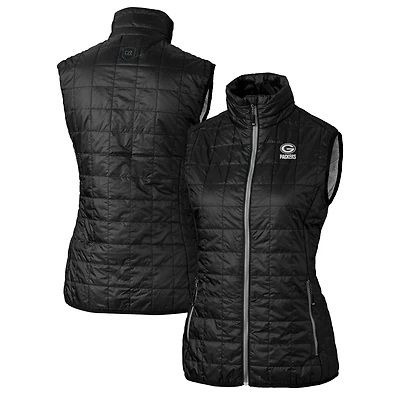 Gilet matelassé isolant entièrement zippé Rainier PrimaLoft Eco pour femme Cutter & Buck Black des Green Bay Packers