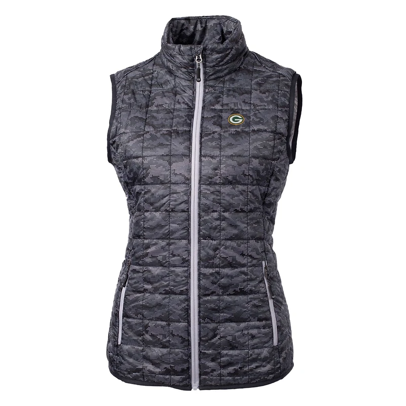 Gilet matelassé entièrement zippé imprimé Rainier des Green Bay Packers pour femme Cutter & Buck Black