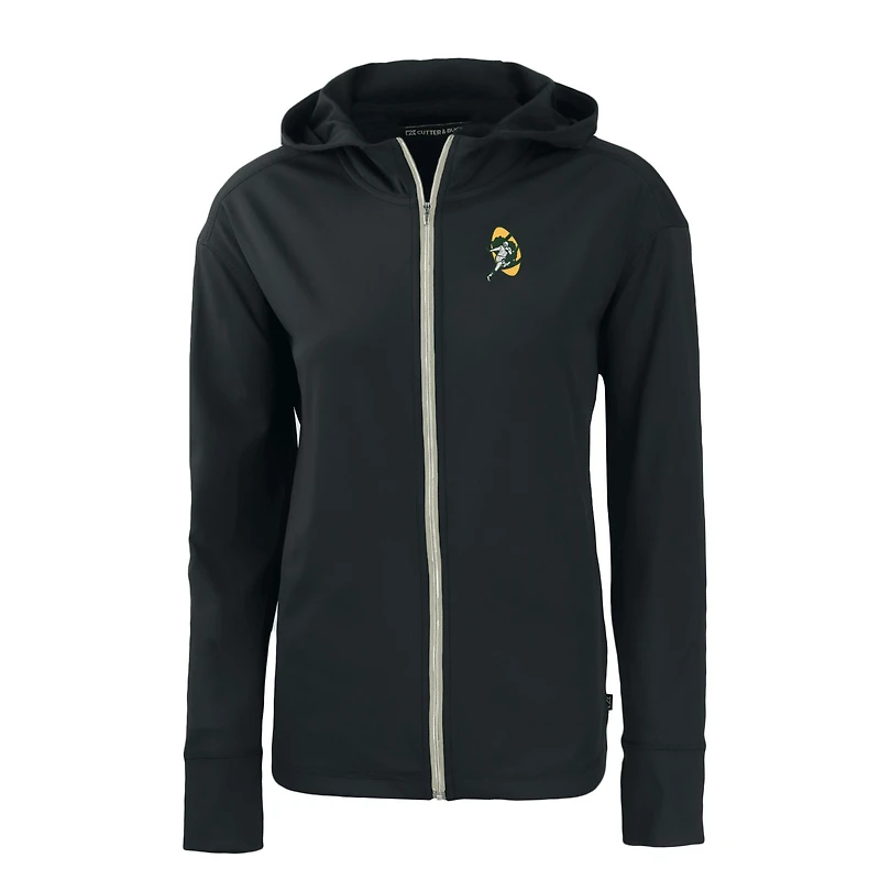 Sweat à capuche demi-zippé écologique et recyclé pour femme Cutter & Buck Black Green Bay Packers Throwback Daybreak