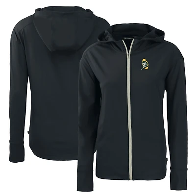 Sweat à capuche demi-zippé écologique et recyclé pour femme Cutter & Buck Black Green Bay Packers Throwback Daybreak