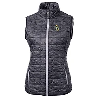 Women's Cutter & Buck Black Green Bay Packers Throwback Logo Rainier PrimaLoft Eco Printed Full-Zip Puffer Vest