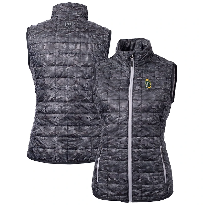 Gilet matelassé entièrement zippé imprimé PrimaLoft Eco pour femme Cutter & Buck Black Green Bay Packers avec logo rétro Rainier
