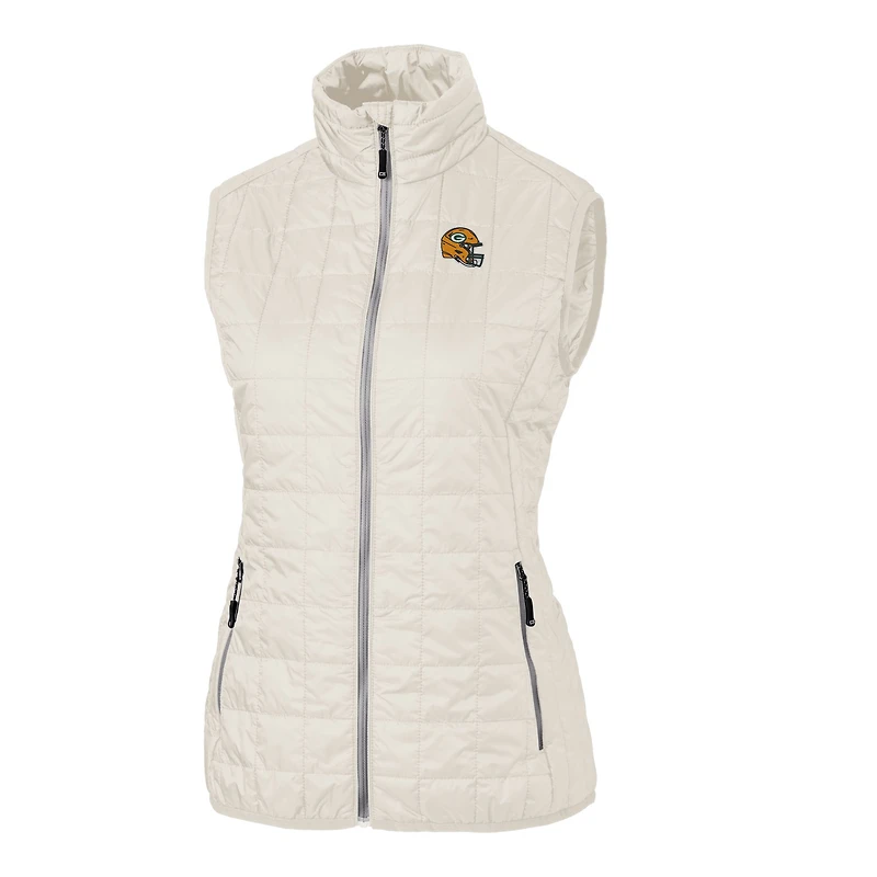 Gilet matelassé isolant entièrement zippé Rainier PrimaLoft Eco pour femme avec logo casque des Green Bay Packers, crème Cutter & Buck