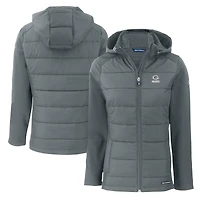 Veste à capuche entièrement zippée en tissu recyclé et softshell hybride Evoke pour femme, gris foncé, des Packers de Green Bay, Cutter & Buck
