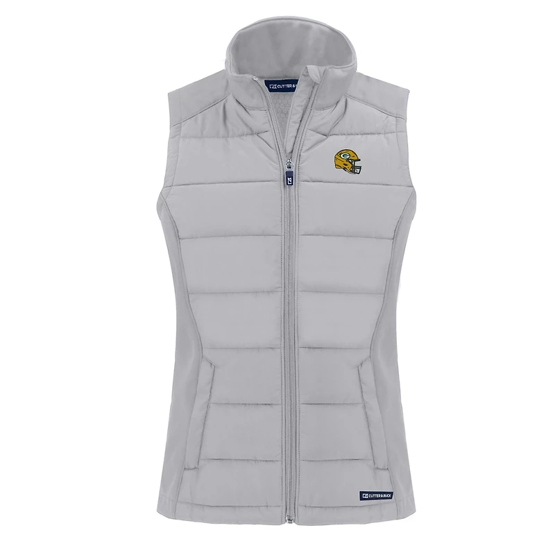 Women's Cutter & Buck Gray Green Bay Packers Helmet Evoke Hybrid Eco Softshell Recycled Full-Zip Vest