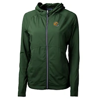Sweat à capuche hybride recyclé entièrement zippé en tricot écologique Adapt pour femme Cutter & Buck Green avec logo du casque des Packers de Bay