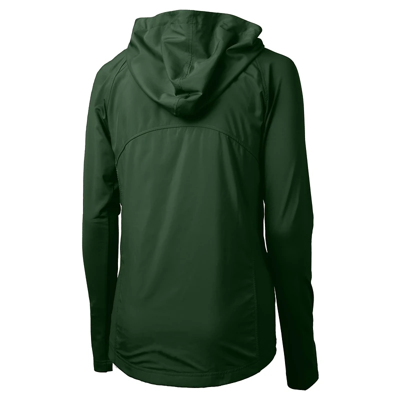 Sweat à capuche hybride recyclé entièrement zippé en tricot écologique Adapt pour femme Cutter & Buck Green avec logo du casque des Packers de Bay