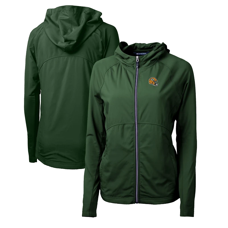 Sweat à capuche hybride recyclé entièrement zippé en tricot écologique Adapt pour femme Cutter & Buck Green avec logo du casque des Packers de Bay
